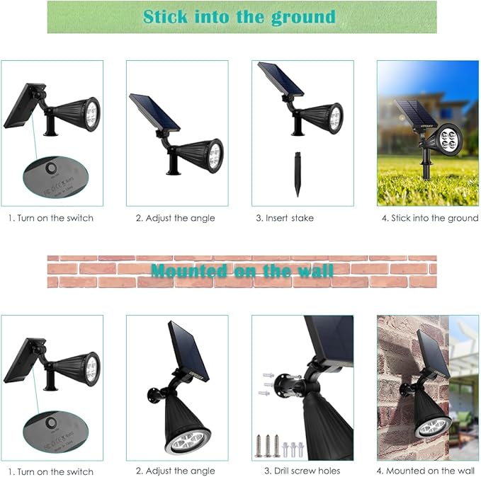 URPOWER Solar Lights Outdoor, 2-in-1 Solar Spot Lights Waterproof with 2 Lighting Modes, Adjustable Solar Powered Spotlights Auto On/Off Landscape Lights for Yard Garden Pathway, 1 Pack (Cool White)