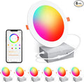 Smart Recessed Lighting 6 Inch RGBCW Color Changing 16W LED Recessed Ceiling Light with Junction Box,1350LM Canless LED Downlight Compatible with Alexa,Dimmable by Bluetooth Control,6 Pack