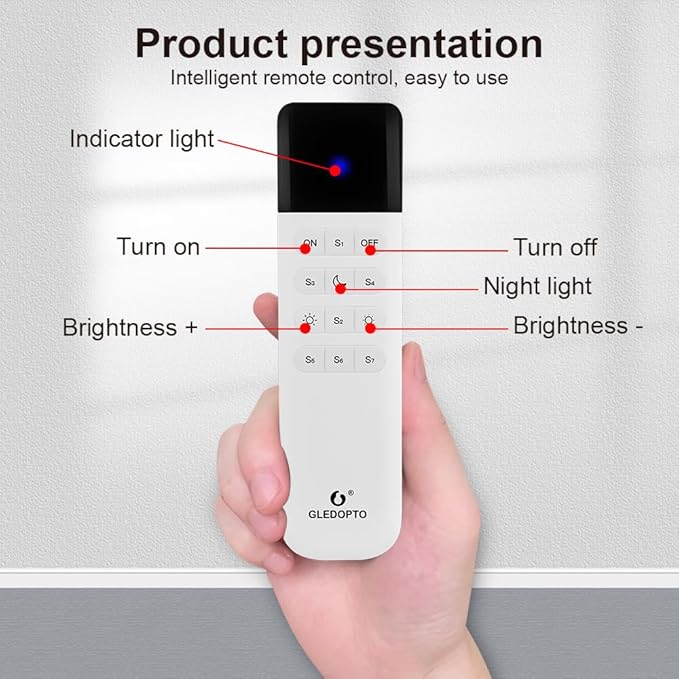 GLEDOPTO ESP Now WLED Remote Control WLED LED Strip Light Controller 7 Group Preset Scene Brightness Changeable 50 Meters Wireless Control