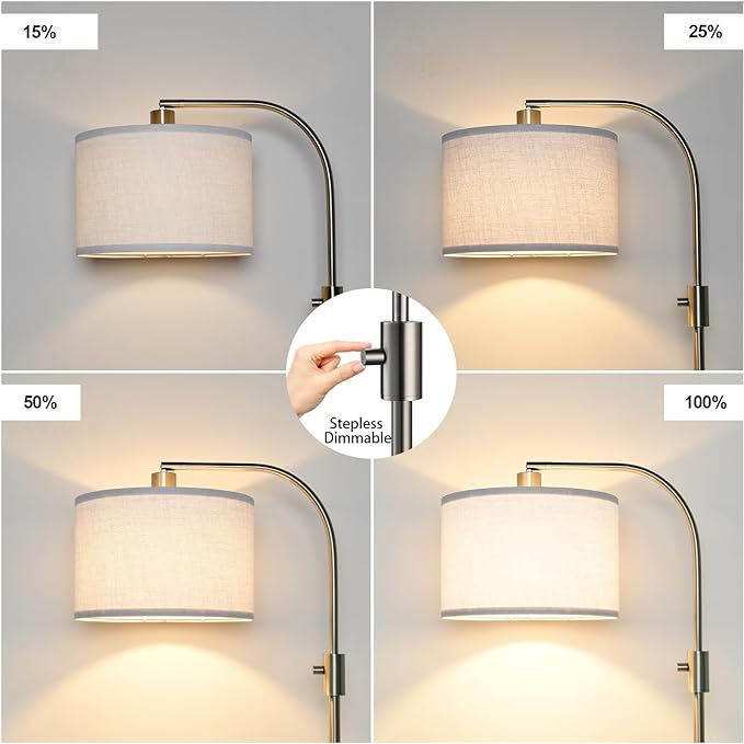 Nintiue Upgraded Modern Arc Dimmable Tall Standing Floor Lamp with Linen Shade, 1200 Lumens LED Bulb Included, for Living & Reading Room, Bedroom, Office & Nursery, Brushed Nickel