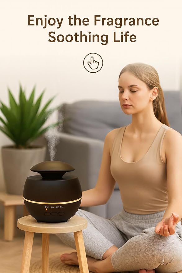 2-in-1 Air Humidifier & Aroma Diffuser Home Fragrance Room Decor Essential Oil Diffuser Humidifiers for Bedroom LED Light Color Changing Car Air Freshener (Dark Wood-1)