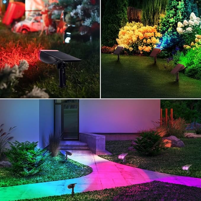 Linkind Solar Lights Outdoor Waterproof IP65, StarRay RGB Solar Spot Lights Outdoor, Color Changing Outdoor Solar Lights for Yard, Garden, Pathway, Holiday Decor (Multicolor, 2 Pack)