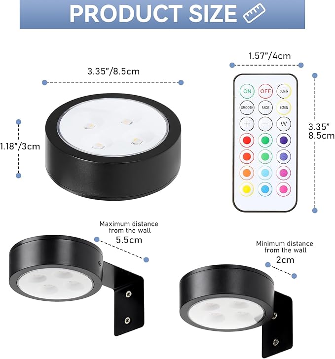 4-Pack Wireless Battery Operated Painting Light with Remote Control,13 Color RGB Magnetic Led Art Picture Lights for Wall, Dimmable and Timer Poster Light, Wall Decor Black Display Light