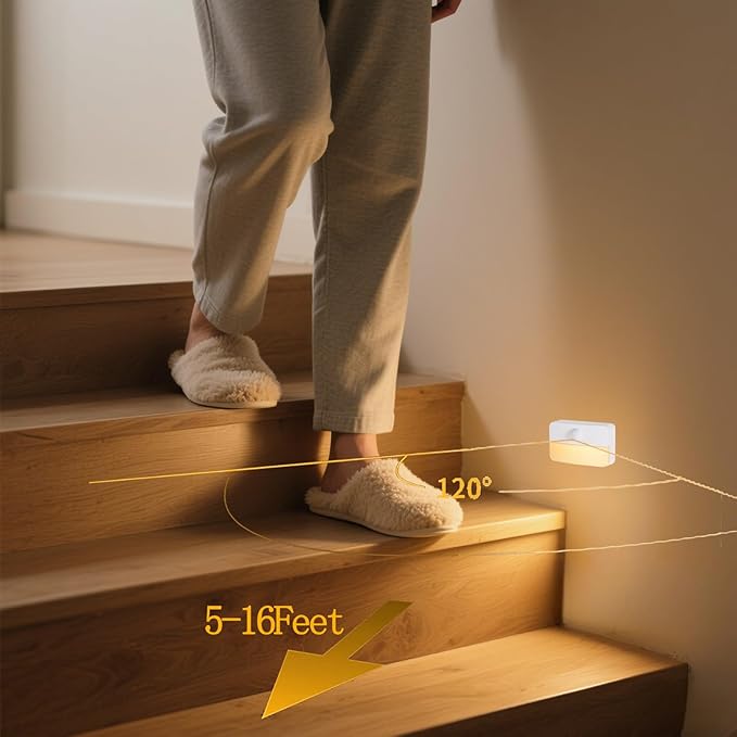 Motion Sensor Night Light Indoor, Rechargeable LED Stair Lights, Warm White Stick-On Wireless Closet Lights, Battery Operated Hallway, Cabinet, Bedroom, Kitchen Lamp (6 Pack, White)
