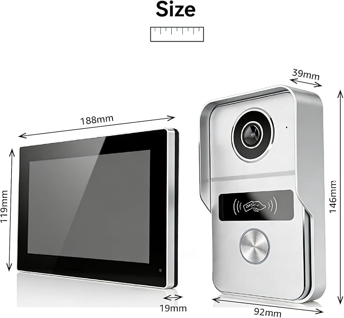 Wired Video Doorbell Apartment Intercom System, 1080P Doorbell Camera, 7-inch Touch Screen, Night Vision, Remote Unlock, Two-Way Intercom for Villa, Home, Office, with 1 Camera and 2 Monitors