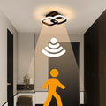 Modern LED Ceiling Light with Motion Sensor,22W Close to Ceiling Light Fixtures,Warm White 3000K Black 10 Inch Square Design Flush Mount Ceiling Light for Hallway Porch Stair Closet Basement