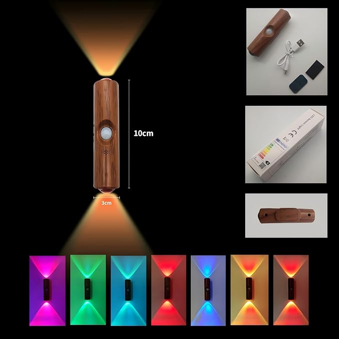Motion Sensor Wall Lamp, Motion Sensor Light Indoor, Smart Night Light, Rechargeable Sensor Bathroom Light, Magnetic Mount lamp for Bedroom, Bathroom, Courtyard, Livingroom (Walnut -7 Color)