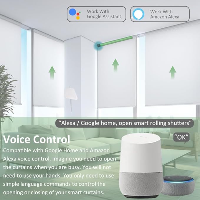 Tuya WiFi Smart Roller Shade Motor DC12V, High Torque Electric Blind Motor, Compatible with Alexa/Google Home, Retrofit Motorized Roller Blinds Kit (10 N.m for Φ40mm (1.57") Round Tube)