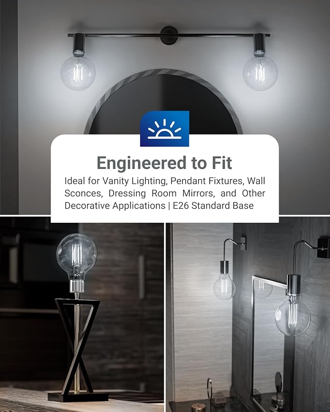 Sunco 10 Pack G25 LED Vanity Light Bulbs, Filament Edison Globe, Vanity Lighting Bulb for Bathroom Bedroom, 500 LM, 5W (60W Equivalent), 5000K Daylight, Dimmable, E26 Base, Clear UL