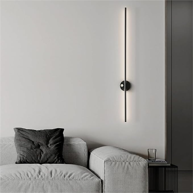 LED Long Strip Wall Lights with Motion Sensor Wall Lamp 3000K/4000K/6000K Wall Modern Simple Aluminum Mounted Indoor Bedside Decoration Light Living Room(Black White Light,80cm)