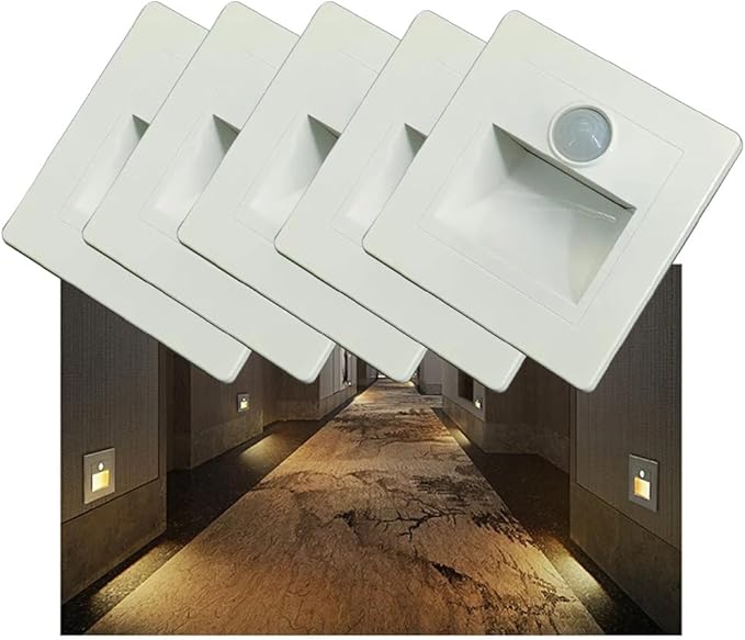 5Pcs Recessed LED Stair Light 3W 3000K Step Light Motion Sensor Night Lighting Wall Light Staircase Lamp Inside Staircase Bedroom Decoration White