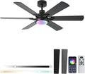52in Ceiling Fans with Lights RGB Ceiling Fan with Light and Remote/APP Control,Low Profile Ceiling Fans with Lights for Bedroom,Living Room,Kids Room,3CCT Dimmable Modern Ceiling Fan, 6 Speeds,black