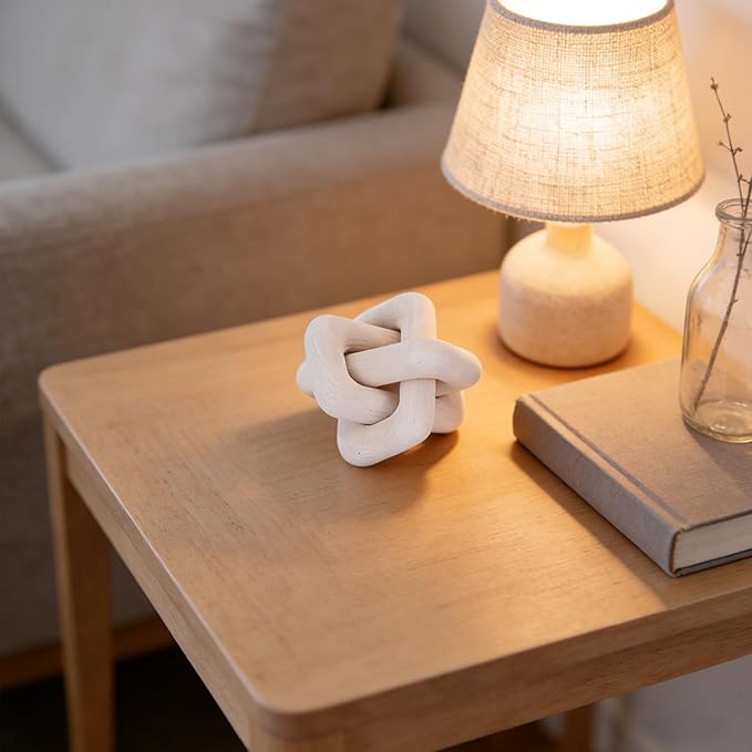 Wooden Knot Decoration Bohemian Decoration Hand-Carved Knot Autumn Winter White Home Decor Suitable for Coffee Table Bedroom Living Room Farmhouse Dining Table Minimalist Decoration（White）