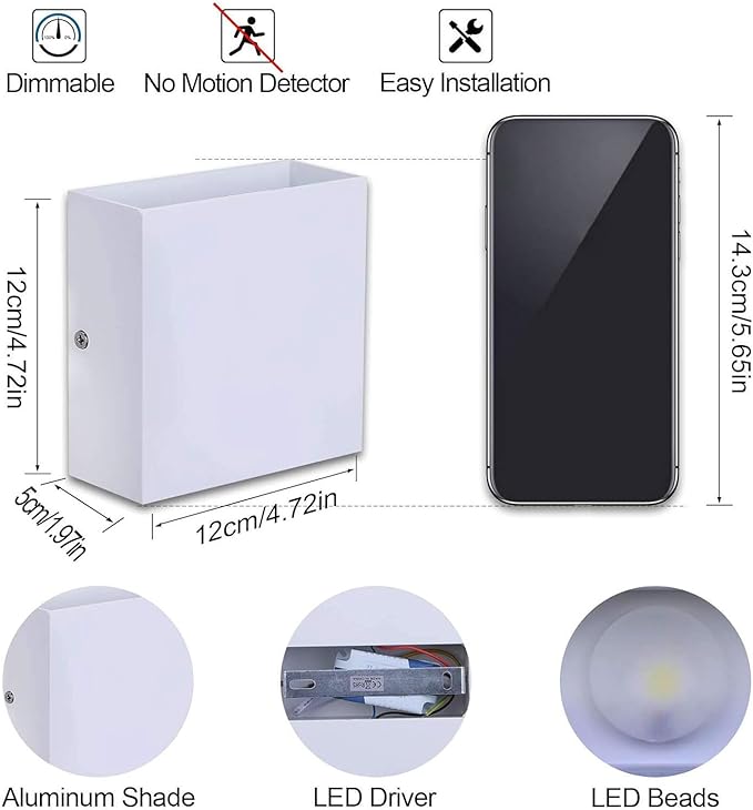 Lightess Modern Wall Sconce Dimmable 10W Hardwired, Up Down Wall Mount Lights Indoor Mini Metal LED Wall Lamp for Living Room Bedroom Hallway Decor, Warm White, O1181TP