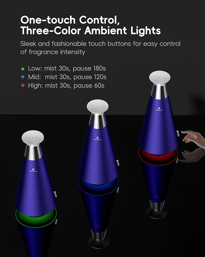 Wireless Rechargeable Waterless Oil Diffuser Starter Kit - 1500 Sq Ft Coverage, Alloy Atomization System,Mood Light,Hotel Scent Diffuser, Including 120ml Essential Oil, for Home,Large Room,Spa,Blurple