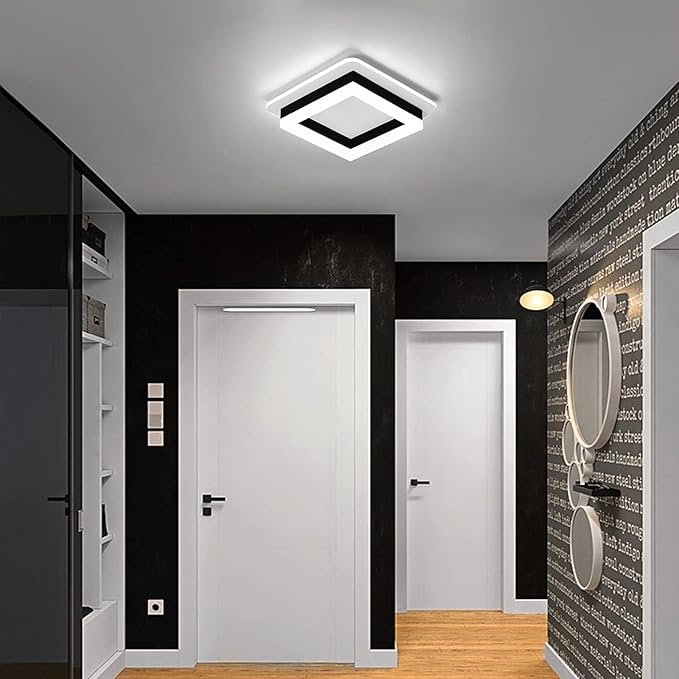 Square Modern Led Ceiling Light Fixture, 24W Black Flush Mount Hallway Ceiling Light Small Close to Ceiling Lamp for Living Room Bedroom Kitchen Balcony Cloakroom (Cool White, 6000K)