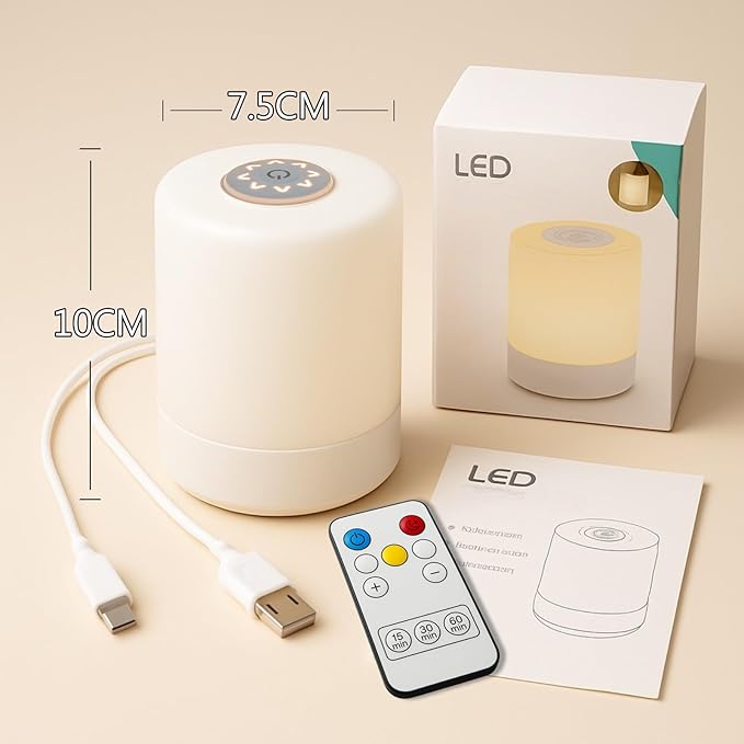 Touch Bedside Lamp, Portable Night Light, 3-Color Dimmable LED, USB Rechargeable with Remote & Timer for Bedroom, Nursery, Camping (A-Light-Touch&Remote)