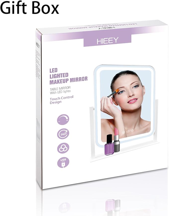 HIEEY Vanity Mirror with Lights, 17.4'' x 13'' Makeup Mirror with Lights, Three Color Lighting Modes, and 5X Magnification Mirror, Smart Touch Control, 360°Rotation (White,Gift Box)