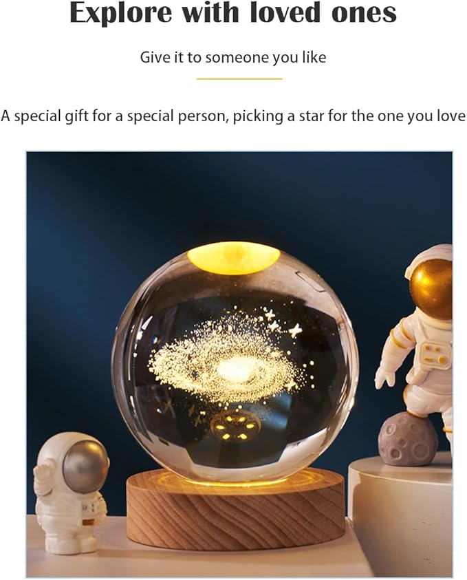 3D Crystal Ball Night Light Mood Lighting Cozy Comfort Gifts Home Decor lamp for Bedroom Space Lamps Happy Cozy Comfort Gifts (People)