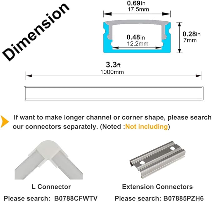 hunhun 40-Pack 3.3ft/1Meter U Shape LED Aluminum Channel System with Milky Cover, End Caps and Mounting Clips, Aluminum Profile for LED Strip Light Installations, Very Easy Installation