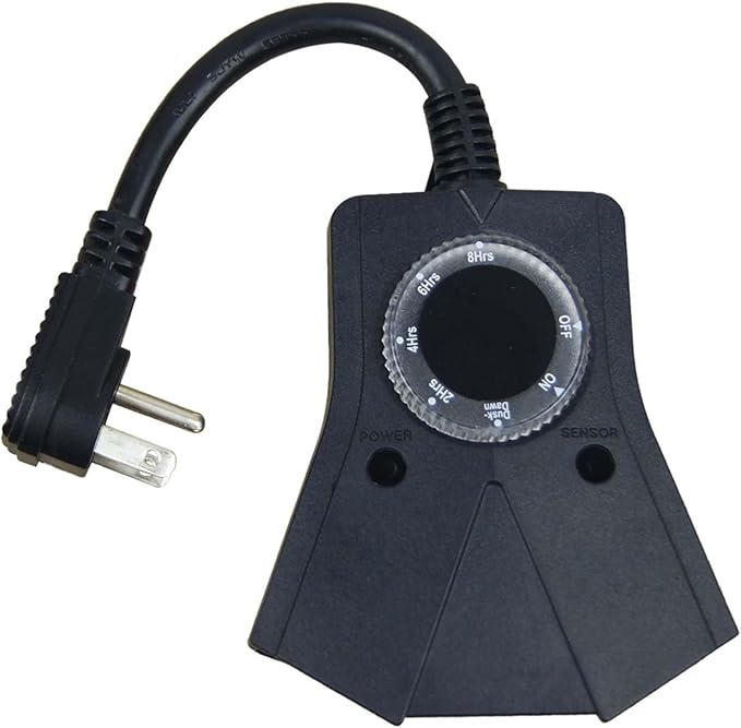 Outdoor Timer, 3 Outlets,Outdoor Timer Outlet Waterproof，Photo Senson,Dusk to Dawn,Suitable for Light String and Holiday Decoration TM-053