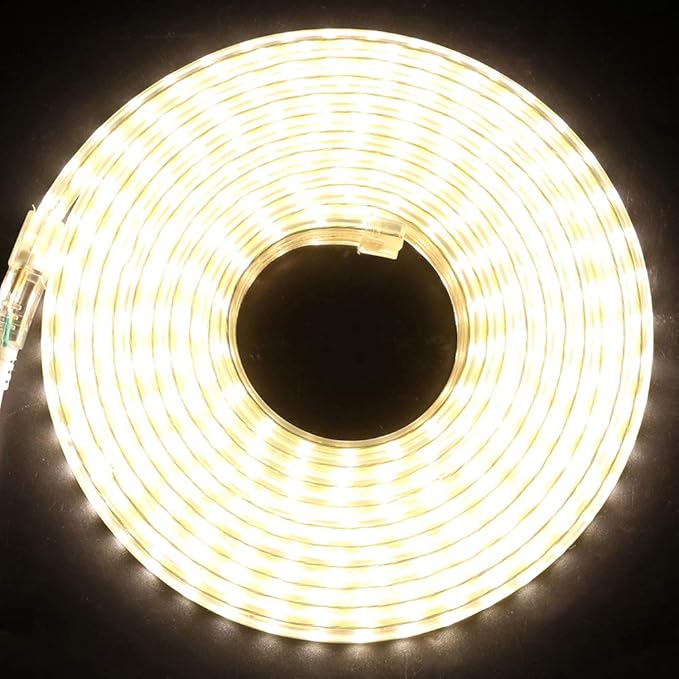 LED Light Strip Kit, AC 110-130V Flexible Waterproof Rope Lights, 13ft 5050 60 LEDs/M for Indoor Outdoor Commercial Lighting Decoration, Accessories Included, Warm White