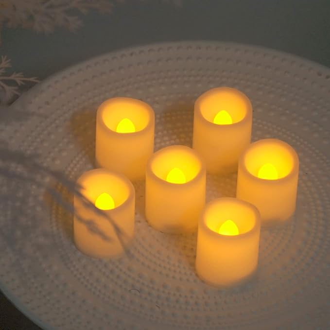 CANDLE CHOICE Battery Operated Flameless Votive Candles with Timer, Small Timing LED Candle Lights with Automatic Built-in Daily Cycle Timer, 6-Hour on 18-Hour Off, Pack of 6, Batteries Included