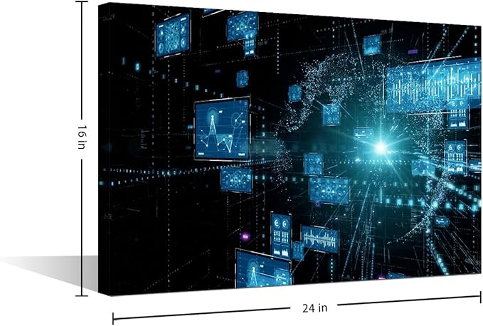 TUMOVO Computer Chip Pictures for Living Room Programming Wall Art Prints on Canvas CPU Concept Painting Modern Artwork AI Wall Decor for Bedroom Office Bathroom Decor Ready to Hang, 24x16in