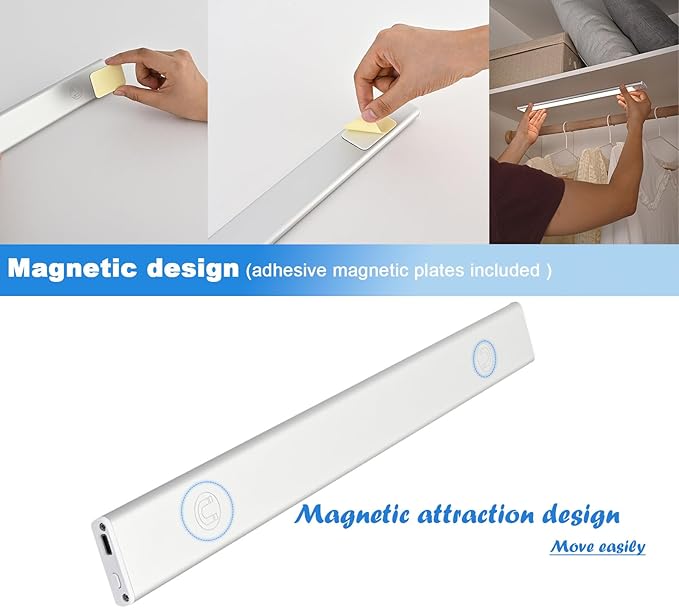 Closet Light 4 Pack Magnetic 12" Rechargeable, 3 Color Dimmable LED Motion Sensor Battery Powered Closet Light Smart Sensor Magnetic Punch Free Smart Sensor Rechargeable Led Lights