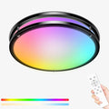 libtit 13 Inch RGB Flush Mount Ceiling Lights with Remote, 24W 3000K-6500K&Dimmable, LED Light Fixture with Nightlight and Timer for Bedroom Livingroom Bathroom-Black