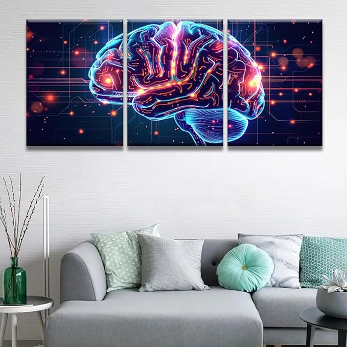 LSIUHWUWI Canvas Art Wall Decor for Bedroom AI Brain Cloud Networking Art Prints GPU, Crypto, AI Canvas Art Wall Painting Artwork for Walls Canvas Wall Decor Framed Ready to Hang 12x16inchx3
