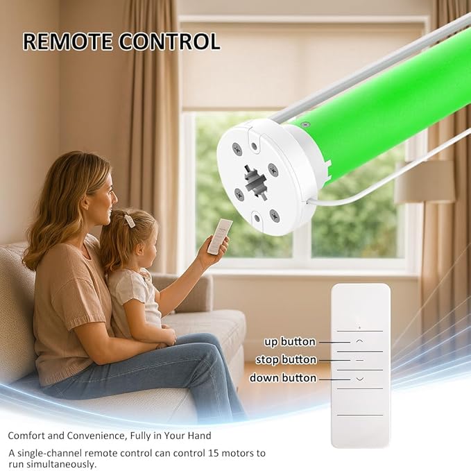 Remote Control Roller Shade Motor for 1.5" (38mm) Tube, DIY Motorized Blind Motor Kit, High Torque Electric Tubular Motor for Roller/Zebra Shades, RF433 Control (2.0 Torque for 25rpm)
