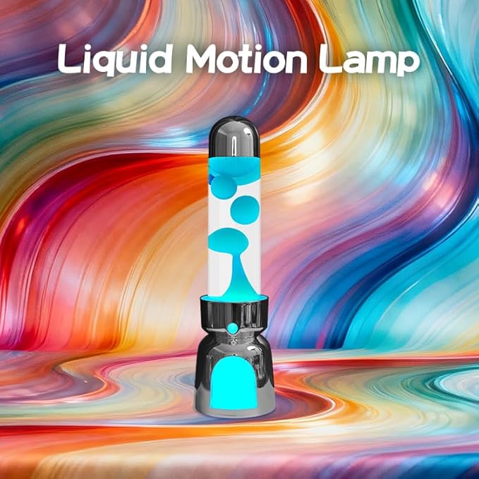 Lighthouse Liquid Motion Lamp, Decorative Night Light with Green Wax, 13-Color Changing, Safe Flameless Mood Lighting for Gift and Home Decor- Silver Plated