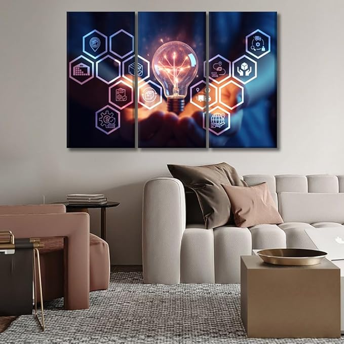 LSIUHWUWI Modern Wall Art 3 Panel AI Logistic Management Concept Pictures Print on Canvas for Wall Art Decoration, Wooden Frame Artwork Ready to Hang 20x40inchx3