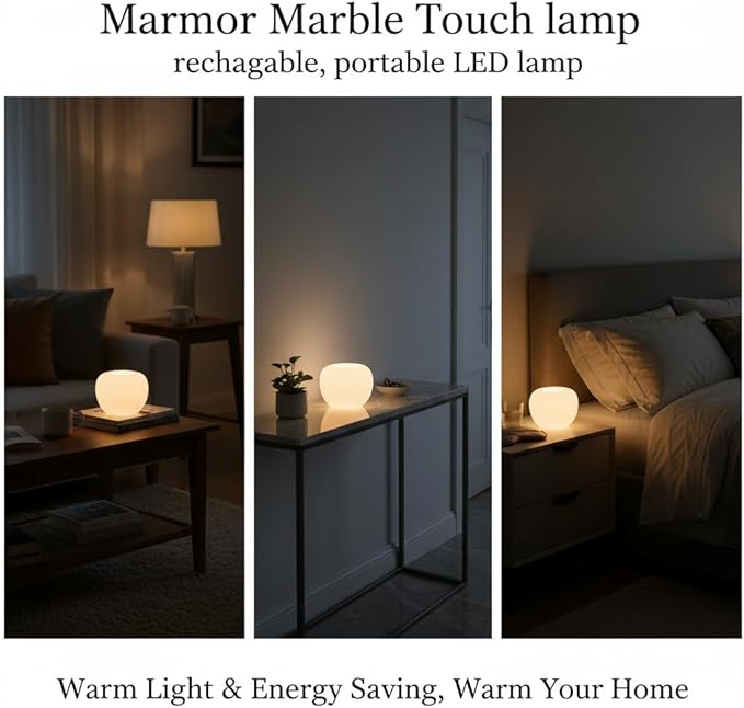 Marble Lamp Night Light Touch Bedside Table Lamp for Bedroom,Type-C Rechargeable Small Desk Bedside Small Lamps,Eye Caring Dimmable LED Ambient lamp (Apple（3.1 * 3.1 * 2.3in）)