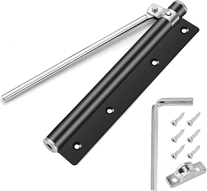Automatic Door Self-Closing Hinge, Automatic Door Closer, Safety Spring Door Closer,Adjustable Catch Speed Closure,Top Latch Soft Close,Easy to Install,Stainless Steel with Force Arm,Screws and Wrench