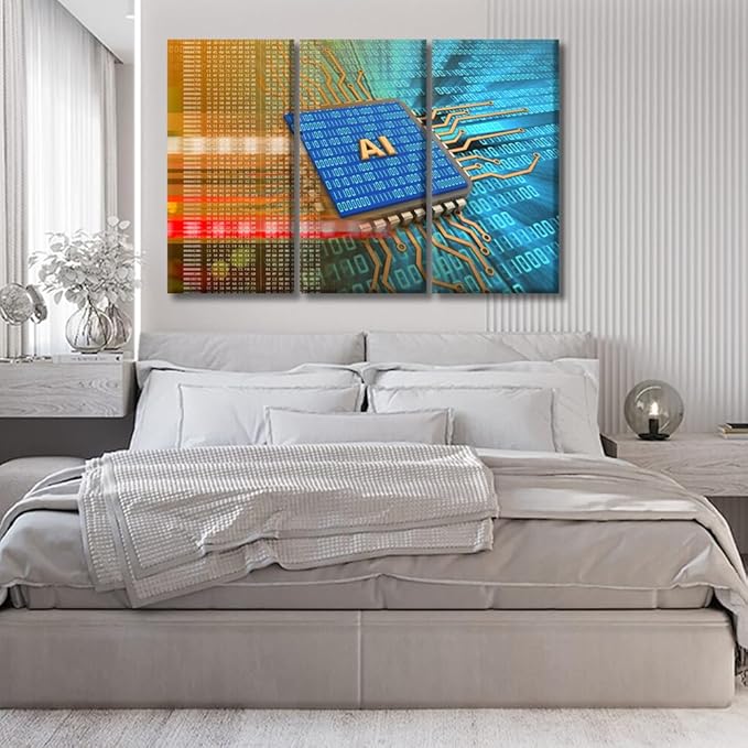 LSIUHWUWI Modern Wall Art Multi Panel CPU Wall Art Electronic Board over Digital Background Picture Prints on Canvas Print Art for Bedroom Living Room Decoration,Framed Ready to Hang, 20x40inchx3