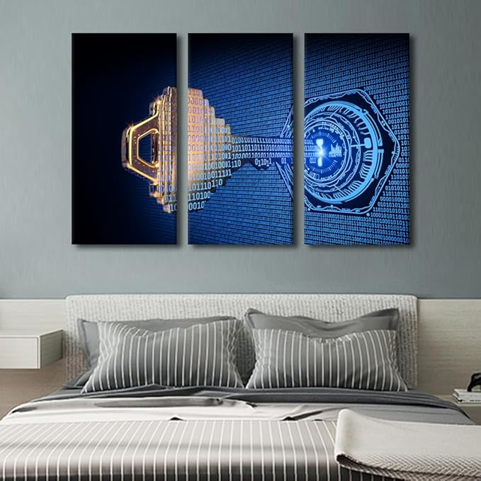 TUMOVO Multi Panel Large Wall Art Cybersecurity Concept Illustration Pictures Print On Canvas for Living Room Bedroom Decoration, Modern Art Wooden Framed Ready to Hang, 60" Wx40 H