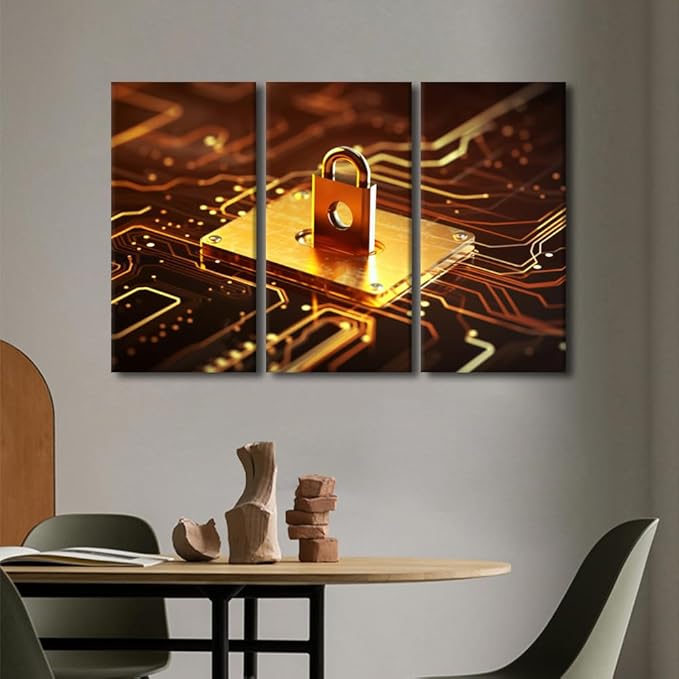 Multi Panel Canvas Wall Art Cyber Security Concept Pictures Print on Canvas Artwork for Home Wall Decorations, Giclee Artwork Wooden Framed Gallery-Wrapped Ready to Hang, 60" Wx40 H
