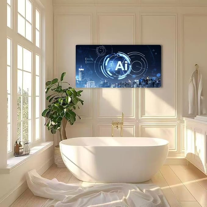 Wibinuki Wall Art Wall Decor Wall Paintings AI interface over a city skyline night showing da for Living Room Bedroom Bathroom Home Decor Can Be Hung Directly 20"x 40"