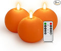 Flameless Candles with Remote, Orange Round Candles Ball LED Battery Operated Real Wax Candles Warm Light 3D Wick Flickering for Home Party Wedding Decor (Set of 3)