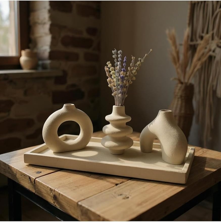 SODEF Concrete Scandinavian Decor Set Cream Color, Modern Home Accent Piece, 3.9 x 12.6 in, Single Piece - Cream, One Size