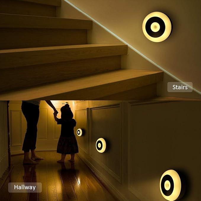 Motion Sensor Night Light, Rechargeable Warm White LED Stick-On Closet Light with Dusk to Dawn Sensor for Wall, Stairs, Cabinet, Hallway(2 Pack)