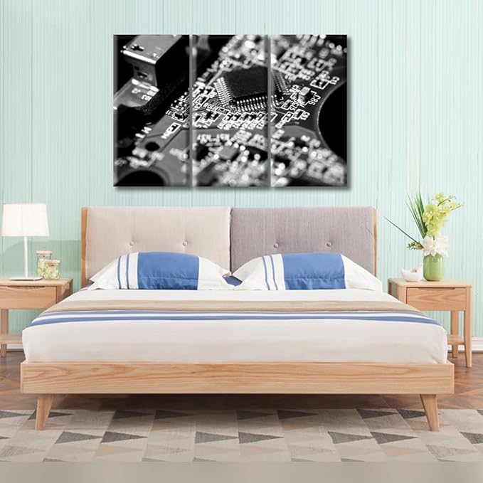 TUMOVO Computer Processors CPU Canvas Wall Art Circuit Board Artwork Pictures Home Decor 3 Pieces Motherboard Digital Chip Bedroom Posters and Prints Framed Ready to Hang (42" Wx28 H)