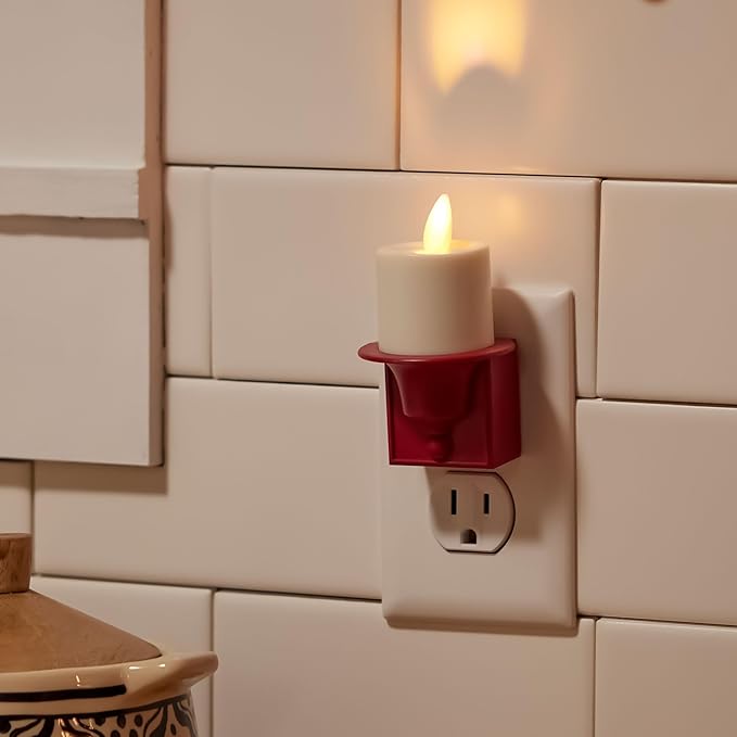 Luminara Flameless Candle Nightlight w/Dusk to Dawn Light Dark Auto Sensor, Red Wall Plug Indoor Night LED Light w/Real-Flame Effect Technology, Bathroom Bedroom Hallway, No Remote Needed