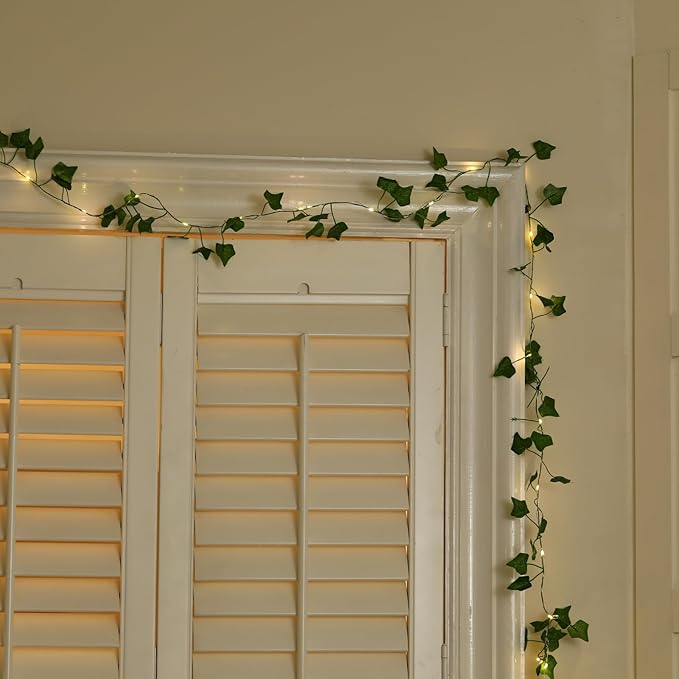 Extra Length Vine with Fairy Lights 40ft 120 LED Ivy String Lights USB Plugin & Battery Operated Leaf Lights with Timer 8 Modes Remote Decorative Light for Bedroom Wedding Party - Warm White