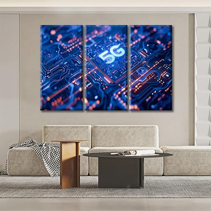 Canvas Painting Print Concept CPU Microchip Pictures Wall Art AI and Data Network Painting for Living Room Bedroom Decor Office Wall Decor Stretched and Framed Ready to Hang 60"Wx40"H
