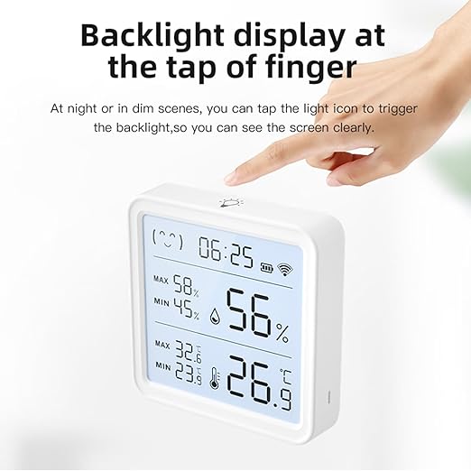 Smart WiFi Temperature Humidity Sensor, Wireless Thermometer Hygrometer, Built-in Clock and Time Display,Smart Temperature Humidity Monitor withTuya App,Compatible with Alexa,Google Home,Siri (White)