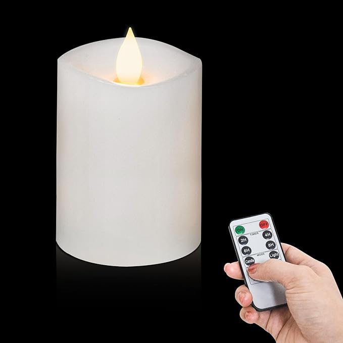 3x4 Flickering Flameless Candles Set of 1,Real Wax Pillar LED Battery Candles,with Timer,4 inch Flameless Candles with Remote,for Holiday Home Decor,White