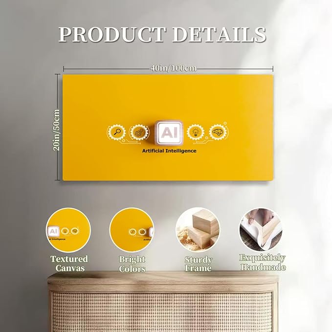 Wibinuki Wall Art Wall Decor Wall Paintings Artificial intelligence AI and machine learning on a yellow for Living Room Bedroom Bathroom Home Decor Can Be Hung Directly 20"x 40"